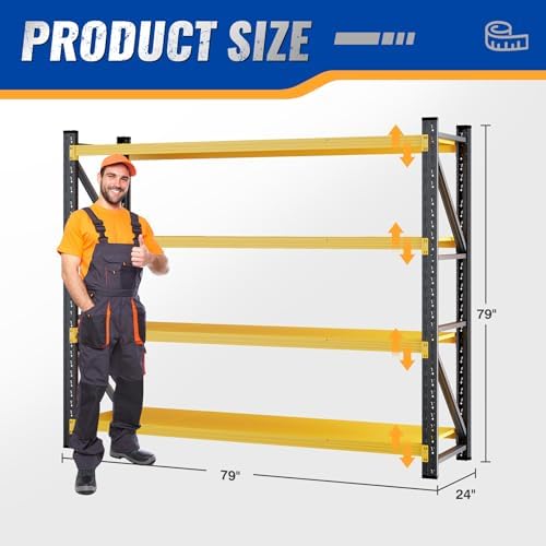 BYNSOE 78.8" W Storage Shelves 7000lbs Garage Metal Shelving Heavy Duty Garage Shelves Adjustable Storage Shelves for Industrial, Factory, (White, 78.8" W X 24" D X 78.8" H) - Image 2