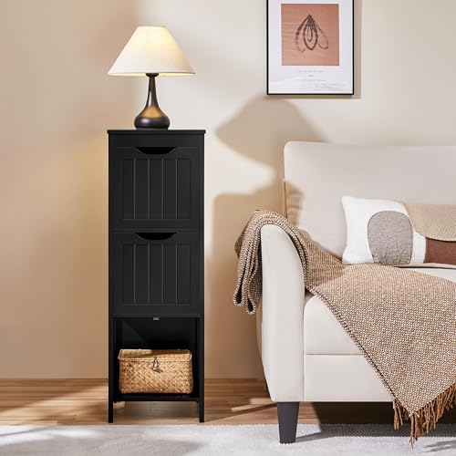 Yaheetech Small Bathroom Storage Cabinet with 2 Drawers & Open Shelf, Black - Image 4