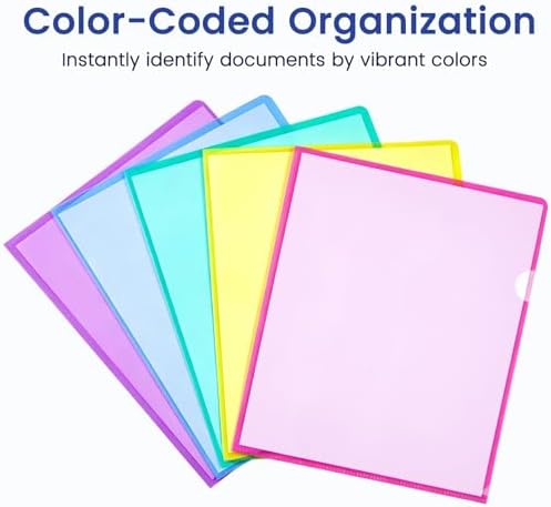 Sooez 15 Pack Clear Document Folder, Plastic Sleeves for Paper 8.5 x 11, Plastic File Folders Paper Sleeves Protector, Heavy Duty Poly File Jacket Sleeves Pocket Folder Cover,5 Assorted Colors - Image 2