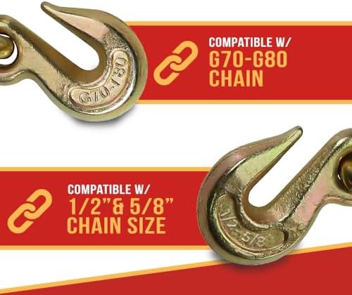 1/2" - 5/8" Hi-Viz Green Heavy Duty Folding Handle Ratchet Load Binder w/Grab Hook 18,100 lbs WLL | Tie Down Hauling Chain Binders for Flatbed Truck Trailer - Image 3