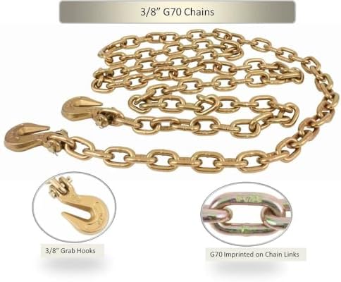 Mytee Products 4 Pack 3/8 Inch x 20 FT Grade 70 Binder Chain with Clevis Grab Hooks - G70 Transport Tow Chain - 6,600 Lbs Working Load Limit - Image 4