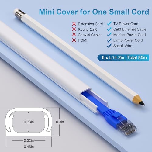 ZhiYo 85" Cord Cover for 1 Wire, Mini White Cord Hider Wall, 0.5"W x 0.3"H - Image 2