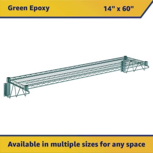 2 Pack 14" x 60" Green Epoxy Wire Wall Mount Shelf, Universal NSF Heavy Duty Wall Storage Rack, Floating Wall Mount Rack - Image 3