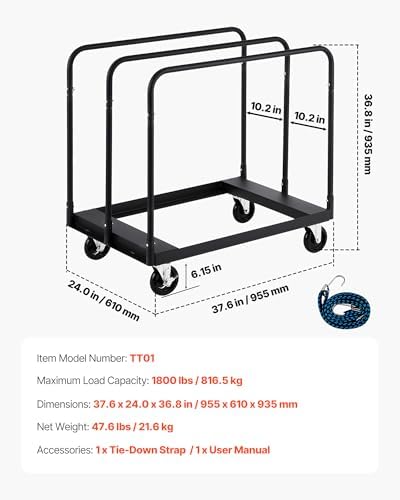 VEVOR Steel Panel Truck, 1500 LBS Panel Dolly Cart with 5" Swivel Casters and 36.02" x 24.02" Deck, Heavy-Duty Drywall Sheet Cart, Handling Wall Panel, Sheetrock, Lumber for Garage, Home, Warehouse - Image 7