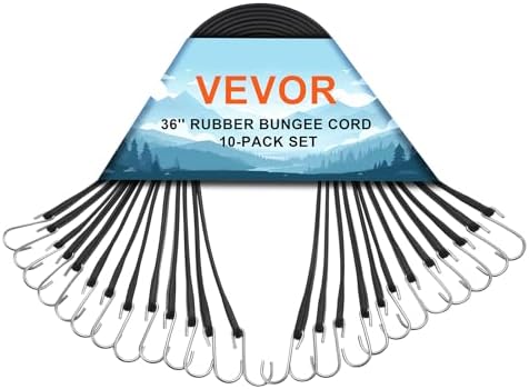 VEVOR 36" Rubber Bungee Cords with 160% Max Stretch, 20 mm Wider Bungee Straps with Metal Crimped S Hooks, Ideal for Securing Tarps, Cargo, Canvases, Weatherproof (10 Pack) by VEVOR