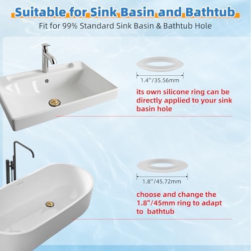 Universal Bathtub Drain Stopper, 2PCS Metal Shower Hair Catcher, Brushed Gold - Image 3