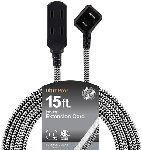 GE Indoor Flat Plug Extension Cord 15 Ft, 3-Outlet Braided Extension Cord by Unknown
