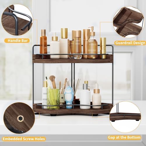 2-Tier Corner Bathroom Counter Organizer, Larger, Dark Brown - Image 4