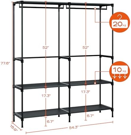 CASAMAYA Clothes Rack, Portable Closet, 54.3 Inch Large Capacity Wardrobe Closet, Clothes Storage Organizer with Shelves and 2 Hanging Rods, Easy to Assembly, Black PCT002B01 - Image 3