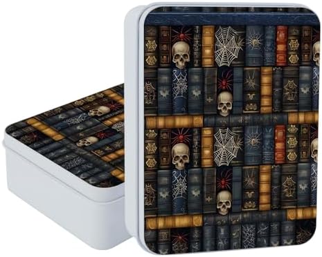 Small Metal Tins Box-4.7" x3.5"x1.6" Rectangular Empty Storage Box With Lid Decorative Organizer Storage Tin Case For Office/Cookie/Candy/Jewelry/Photo/Letter-Skull Bookshelf by Unknown
