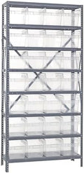 Quantum 1875-SB808CL Heavy Duty Modular Shelving Unit with (8) Shelves and (28) SSB808 Clear Bins for Warehouse Storage Distribution | 400 lbs Capacity | 18"D x 36"L x 75"H, Galvanized Carbon Steel by QuantumStorageSystems