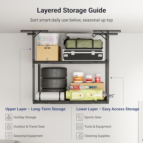 FLEXIMOUNTS 3x6 2-Tier Overhead Ceiling Garage Storage Rack, Black - Image 7