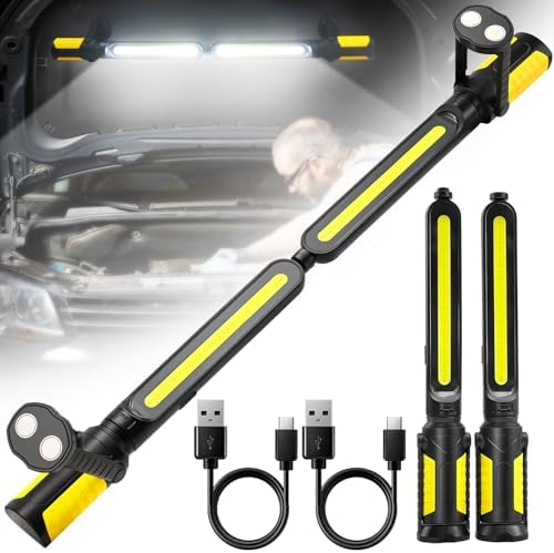 SYLSTAR Work Light for Mechanic, 2400LM LED, 4400mAh Rechargeable, Magnetic, Underhood Work Light with Hooks for Car Repairing, Job site, Garage, Workshop, Emergency(Yellow) by SYLSTAR