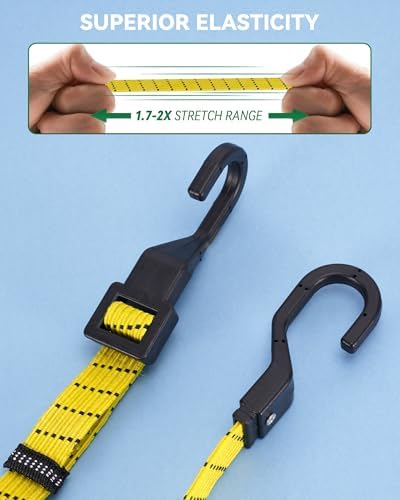 Lucky Straps 4 Pack 3 Way Flat Adjustable Bungee Cords with Hooks - Image 5