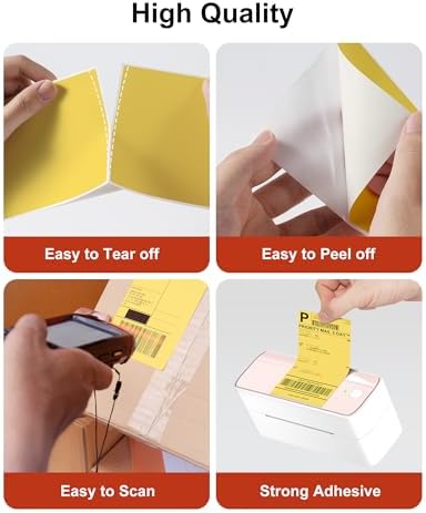 Phomemo 4x6 Thermal Label Printer Paper - 500 PCS Yellow 4"x6" Fan-Fold Shipping Supplies Labels - Water/Oilproof Label Stickers - Permanent Adhesive Thermal 4x6 Labels for Small Business (Pack of 2) - Image 4