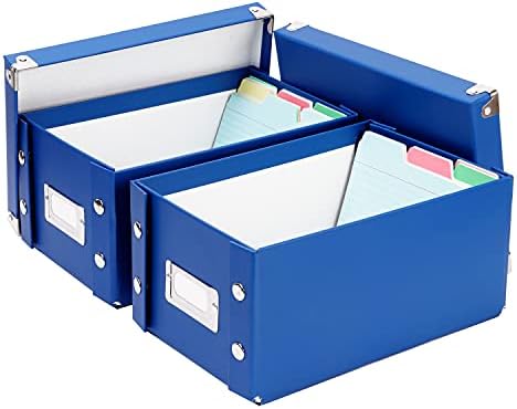 Snap-N-Store Index Card Holder Storage Box - Collapsible Organizer Box fits 1100 Flash Cards - Business, Recipe, or Note Card - 4 x 6, 2 Pack, Classic Blue - Image 2