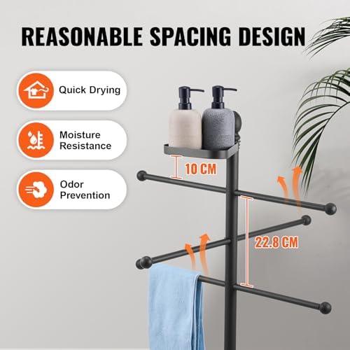 VEVOR Towel Rack, 3 Bars Outdoor Towel Holder with Metal Base, Freestanding Pool Towel Hanger Stand Next to Hot Tub, Outdoor or Indoor Quilt Drying Rack Organizer for Pool, Bathroom, Spa, Black - Image 4