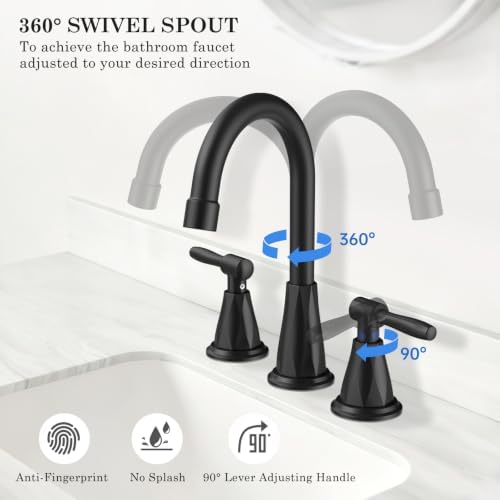 Bathroom Faucets with Filter, Widespread Black Bathroom Sink Faucet for 3 Holes with Pop-up Drain Assembly, Two Handle Vanity Faucet (Contemporary) - Image 5