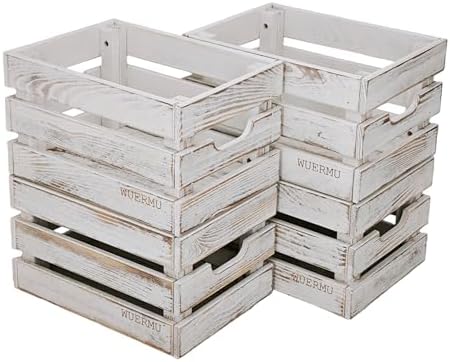 White Wooden Crates, Set of 4 for Storage, Milk Crate, Wine Box, Festival Decorations, and Camping, 12.2 Inch Multi-Purpose Sturdy Wood Boxes. - Image 2