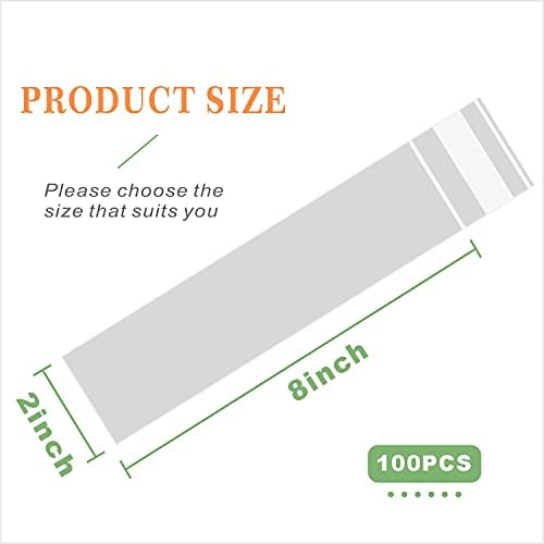 100 pcs 2" x 8" Long Clear Resealable Cellophane Bags Self Sealing Treat With Adhesive Flap Gift Wrap Poly Plastic Packaging 1.4 mil - Image 2