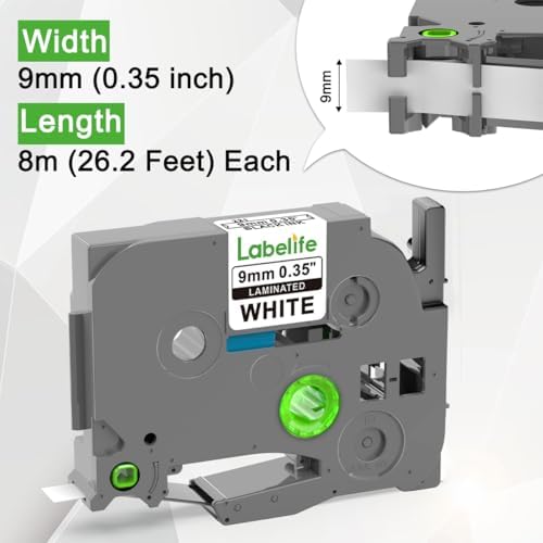 TZe-221 TZe221 Replacement for Brother P Touch Label Maker Tape 9mm 0.35'' (Pack of 2) - Image 5