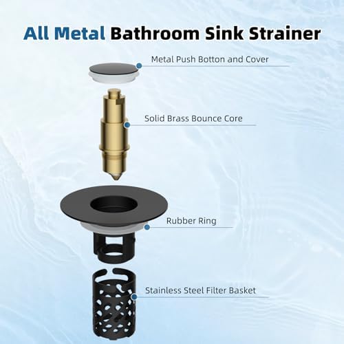 Universal Metal Bathroom Sink Stopper with Hair Catcher Strainer, Black - Image 4