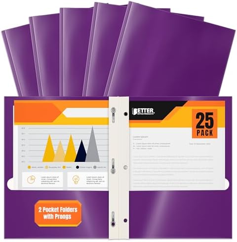 Better Office Products 25-Pack Glossy Purple Paper Folders with Prongs, Letter Size, 8.5 x 11-Inch by BetterOfficeProducts