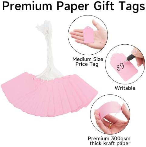 joycraft 200Pcs Gift Tags with String Attached, 2.8x1.6 in Pink Price Tags - Image 3