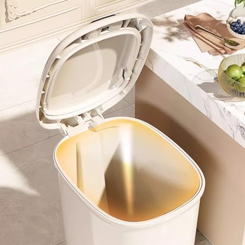 20L Slim Plastic Garbage Bin with Lid for Bathroom Office Bedroom Smart Step Pedal Trash Can Beige Color - Image 4