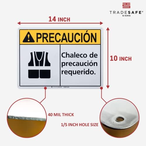 TRADESAFE Spanish Safety Vest Required Sign, Aluminum PPE Safety Signs - Image 3