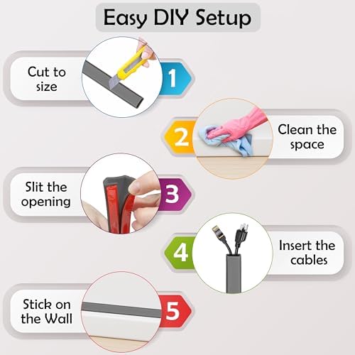 TV Cord Hider – Flexible Wall Cord Cover Slim Design Silicone Cable Raceway - Self Adhesive, Cut to Size Design for Hiding Wires on Wall - Clean Home Setup Cable Concealment (Grey 3 Feet) - Image 7
