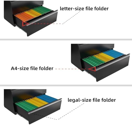 Guizeeopo 2 Drawer File Cabinet, Lateral File Cabinet with Lock, Printer Stand, Heavy Duty Office Storage Cabinet, Filing Cabinets for Home Office, A4/Letter/Legal Size, Assembly Required(Black) - Image 5