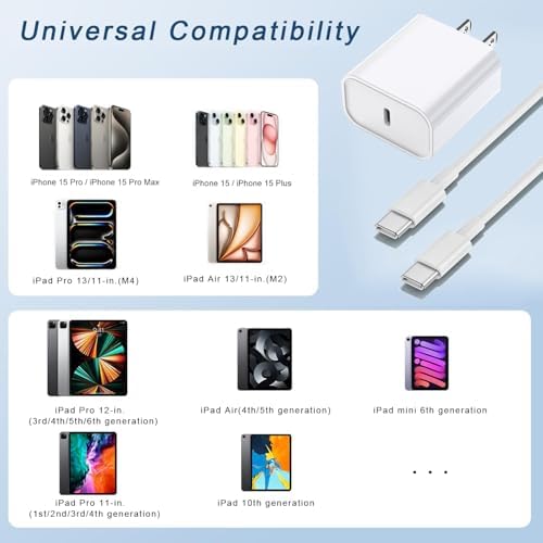 10FT Fast Charging Cord for iPhone 17 16e 15,3Pack Extra Long 10Foot USB C to Type C Charger Cable 20W USBC Charger Block Cube Super Quick Charging for iPhone 17 Air/17 16 15 Pro/Plus/Pro Max,iPad Pro - Image 5