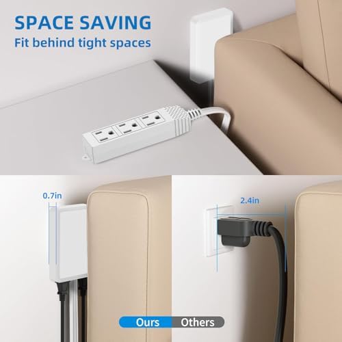 TiFFCOFiO Flat Plug Extension Cord with Outlet Cover, 3 FT 3 Prong Extension Cord, 3 Grounded Outlets for Home and Kitchen, 13A/1675W, ETL Listed - Image 2