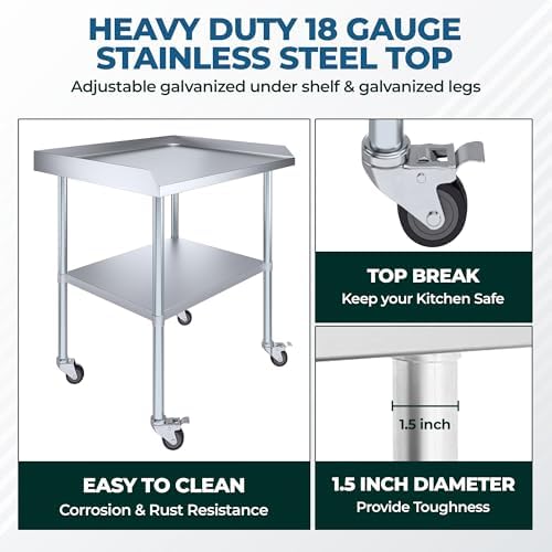 24" x 30" Stainless Steel Rolling Equipment Stand with Wheels | Mobile Commercial Kitchen Work Table for Restaurant, Bakery & Foodservice | NSF Certified - Image 7
