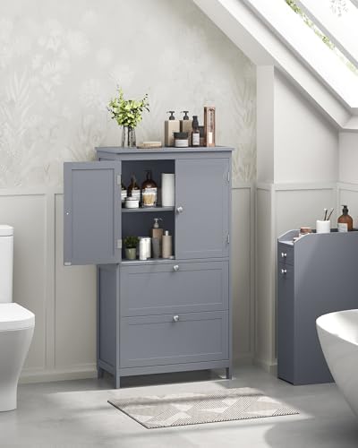 VASAGLE Bathroom Storage Cabinet with 2 Doors, 2 Drawers, Dove Gray - Image 2