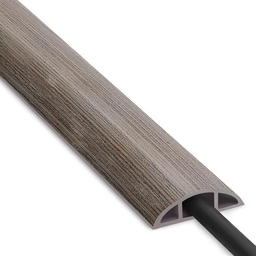Floor Cord Cover 6ft, Cord Hider Floor Gray Wood, Cable Management Prevent Trips, Cable Cover Wire Covers for Electric Power Cords, Wire Protector Cavity W0.47in x H0.28in Grey by ZhiYo