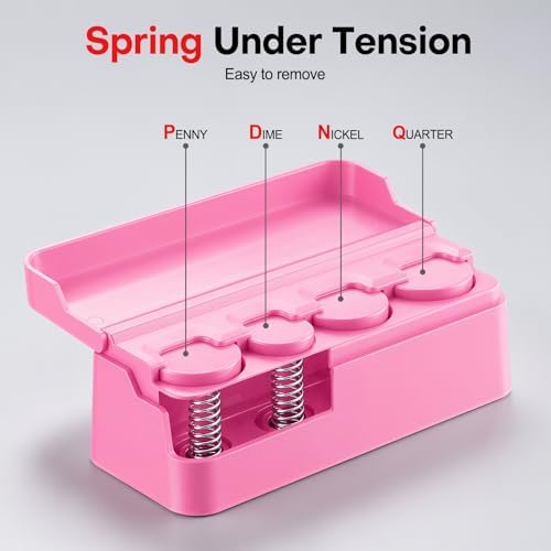 SINGARO Coin Holder for Car, Coin Change Organizer Compatible with Coins of Different Sizes, Dash-Mounted Holder Suitable for Most Cars, Trucks(2PCS Pink) - Image 3