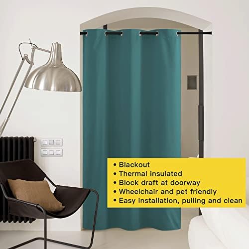 NICETOWN Doorway Curtain Room Divider Drape Screen Partitions, Vertical Blind for Sling Door, Blackout Window Curtains Privacy Blind for Patio (Sea Teal, 1 Panel, 7ft Tall x 5ft Wide) - Image 3