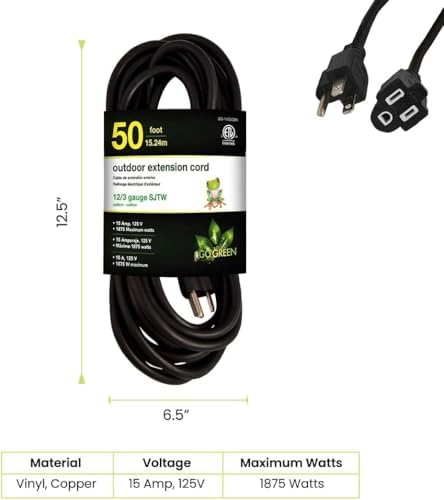 GoGreen Power Inc. (G-14050BK-2) 12/3 50' Heavy Duty Extension Cord - Black, 50ft, 2 Pack - Image 2