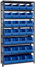 Quantum Storage Systems QSBU-240BL Giant Open Hopper Steel Shelving System, 12" D x 36" W x 75" H, with 8 Shelves and 28 QU240 Bins, Blue by QuantumStorageSystems