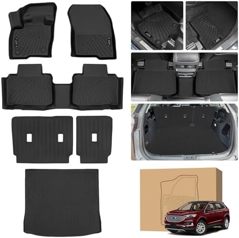 Peleus Floor Mats for Ford Edge 2015-2024 2025 2026,TPE All Weather Protection 2 Rows Car Floor Liners with Cargo Liner Backrest Mat for Ford Edge Trunk Mat+Backrest Mats+Floor Mats by Unknown