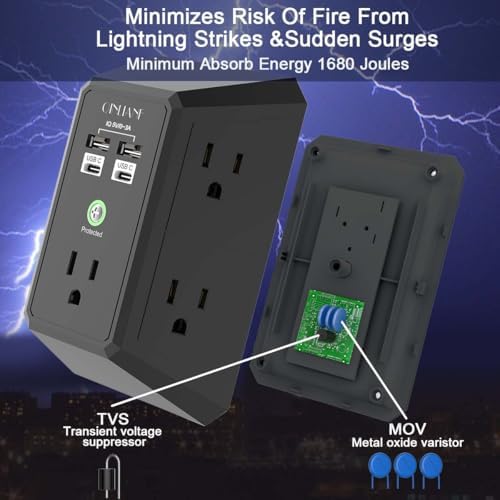 Surge Protector, QINLIANF 5 Outlet Extender with 4 USB Ports(2USB-C) - Image 6