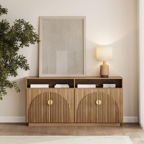 BELLEZE 65" Stacked Sideboard Buffet Cabinet - Caramel Brown by BELLEZE