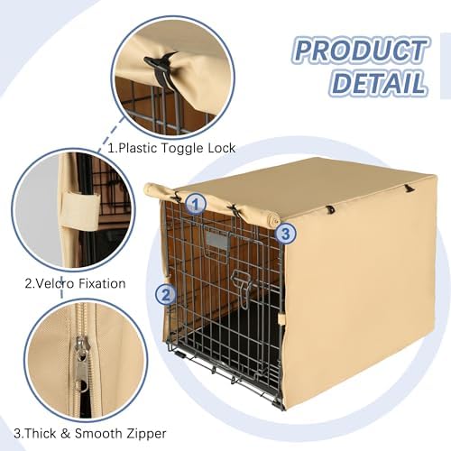 Akinerri Dog Crate Cover, Double Door Waterproof Kennel Cover, 30 in Beige - Image 2
