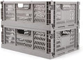 2 Pack Stackable Storage Crates, Plastic Foldable Baskets Large, Gray by Domiella
