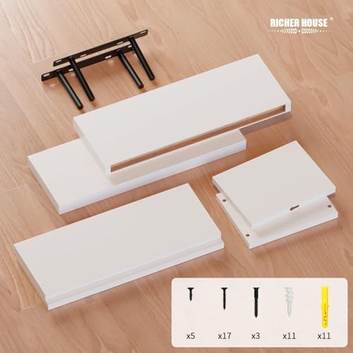 RICHER HOUSE 3-Set White Floating Wall Shelves, Bathroom Shelf Over Toilet - Image 4