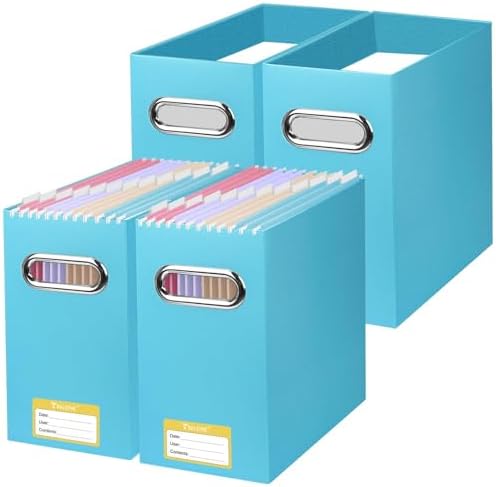 BALEINE 4PK File Organizer Box, Cardboard File Folder Organizer with Handle by BALEINE