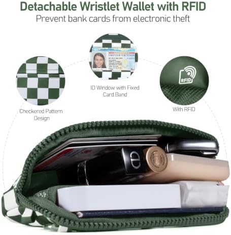 Tiostep Clip and Go Strap for Phone with Wallet Crossbody Phone Lanyard Adjustable and Detachable RFID Wristlet Wallet (Checkered Green, Large) - Image 4