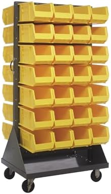 Quantum Storage Systems QMD-36H-240YL Mobile Double Sided Gray Louvered Rack System with Bins, 36” L x 25” W 72” H, Yellow by QuantumStorageSystems
